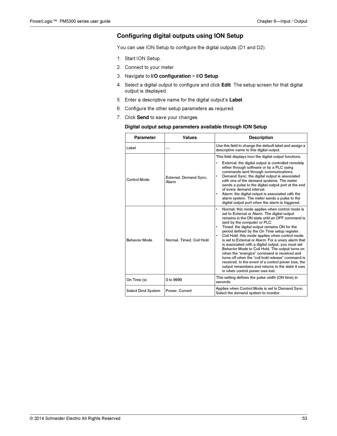 Schneider Electric PM5300 manual Configuring digital outputs using ION Setup 