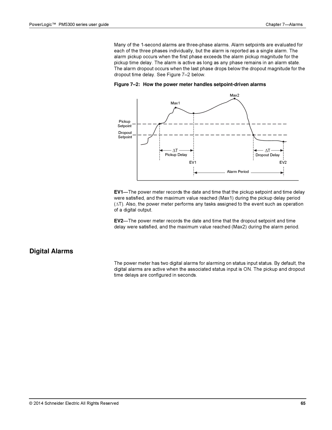 Schneider Electric PM5300 manual Digital Alarms, How the power meter handles setpoint-driven alarms 