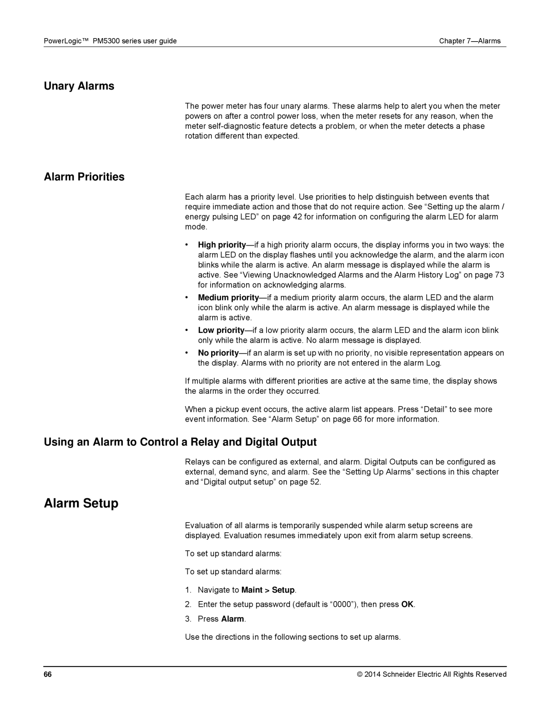 Schneider Electric PM5300 manual Alarm Setup, Unary Alarms, Alarm Priorities 