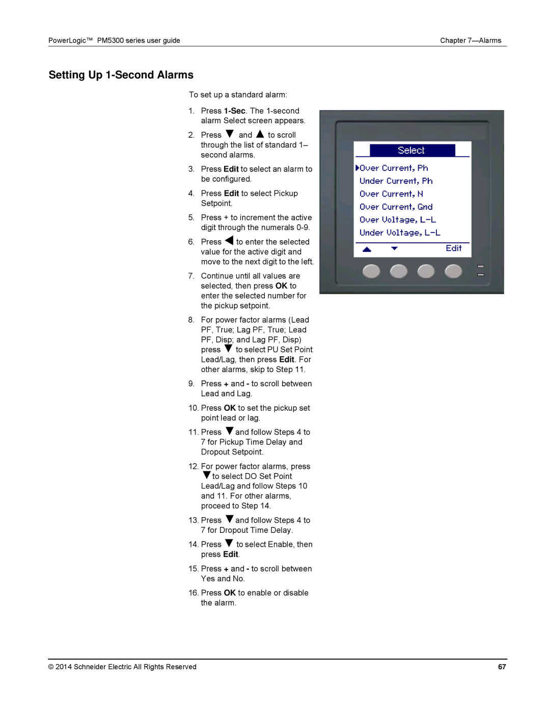 Schneider Electric PM5300 manual Setting Up 1-Second Alarms 