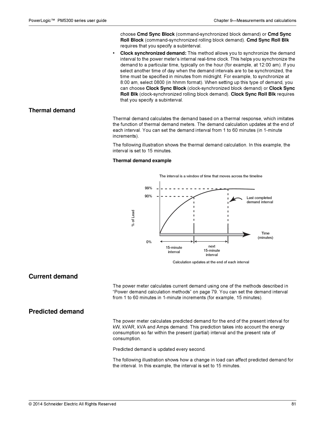 Schneider Electric PM5300 manual Current demand, Predicted demand, Thermal demand example 