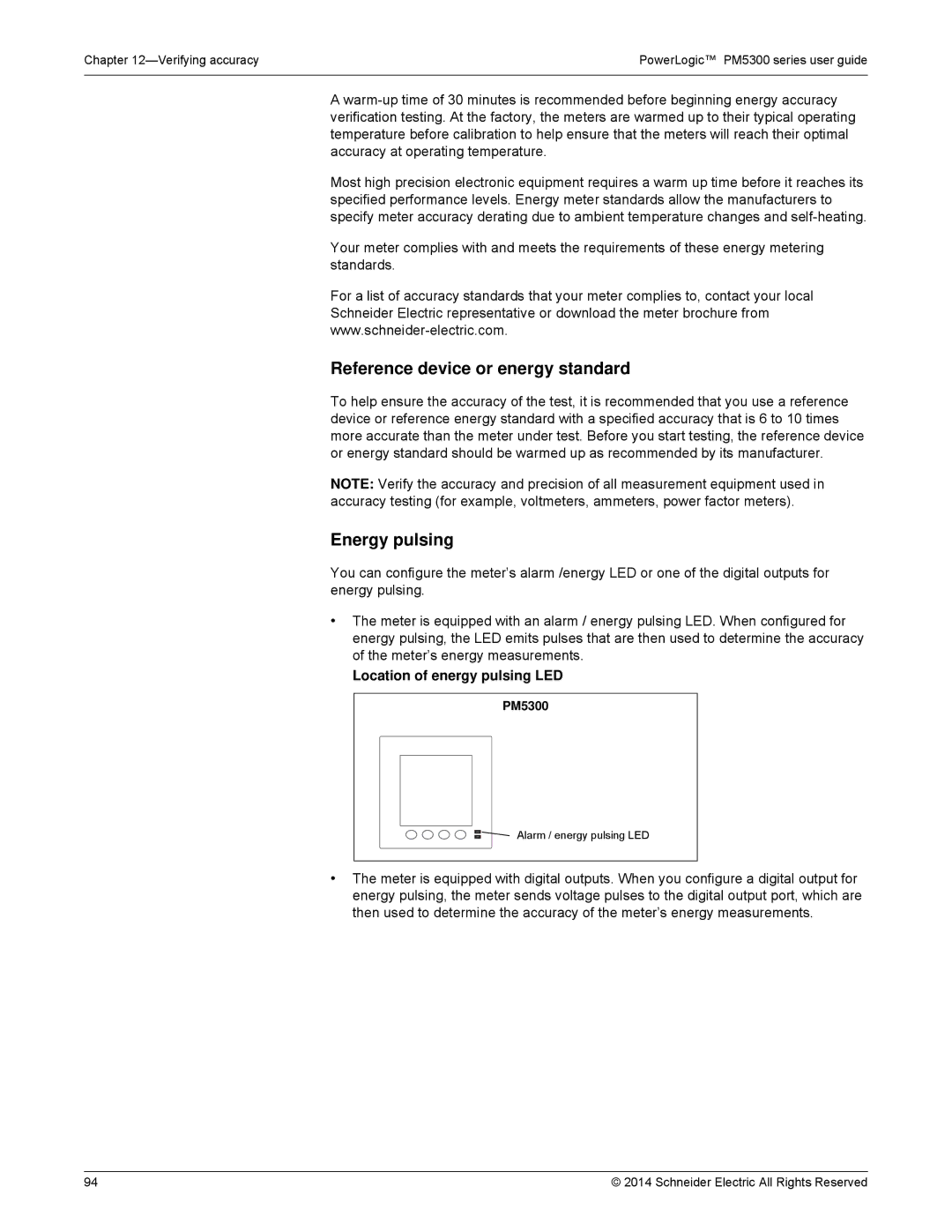 Schneider Electric PM5300 manual Reference device or energy standard, Energy pulsing, Location of energy pulsing LED 