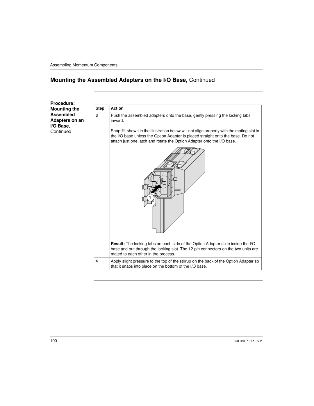 Schneider Electric Processor Adapter manual Mounting the Assembled Adapters on the I/O Base 