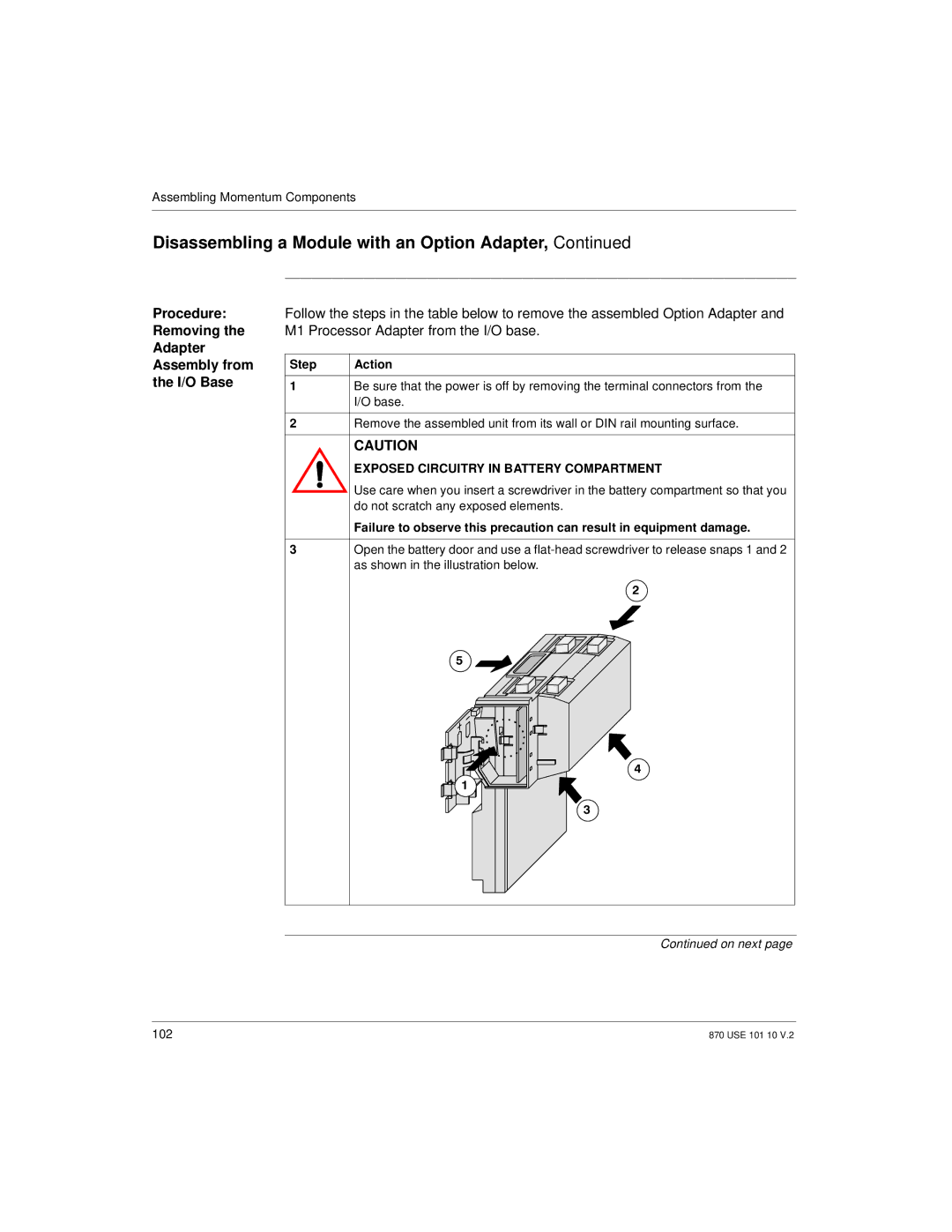 Schneider Electric Processor Adapter manual Procedure Removing the Adapter Assembly from the I/O Base 