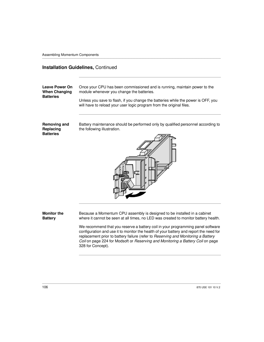 Schneider Electric Processor Adapter Removing, Replacing Following illustration Batteries Monitor, Battery, For Concept 