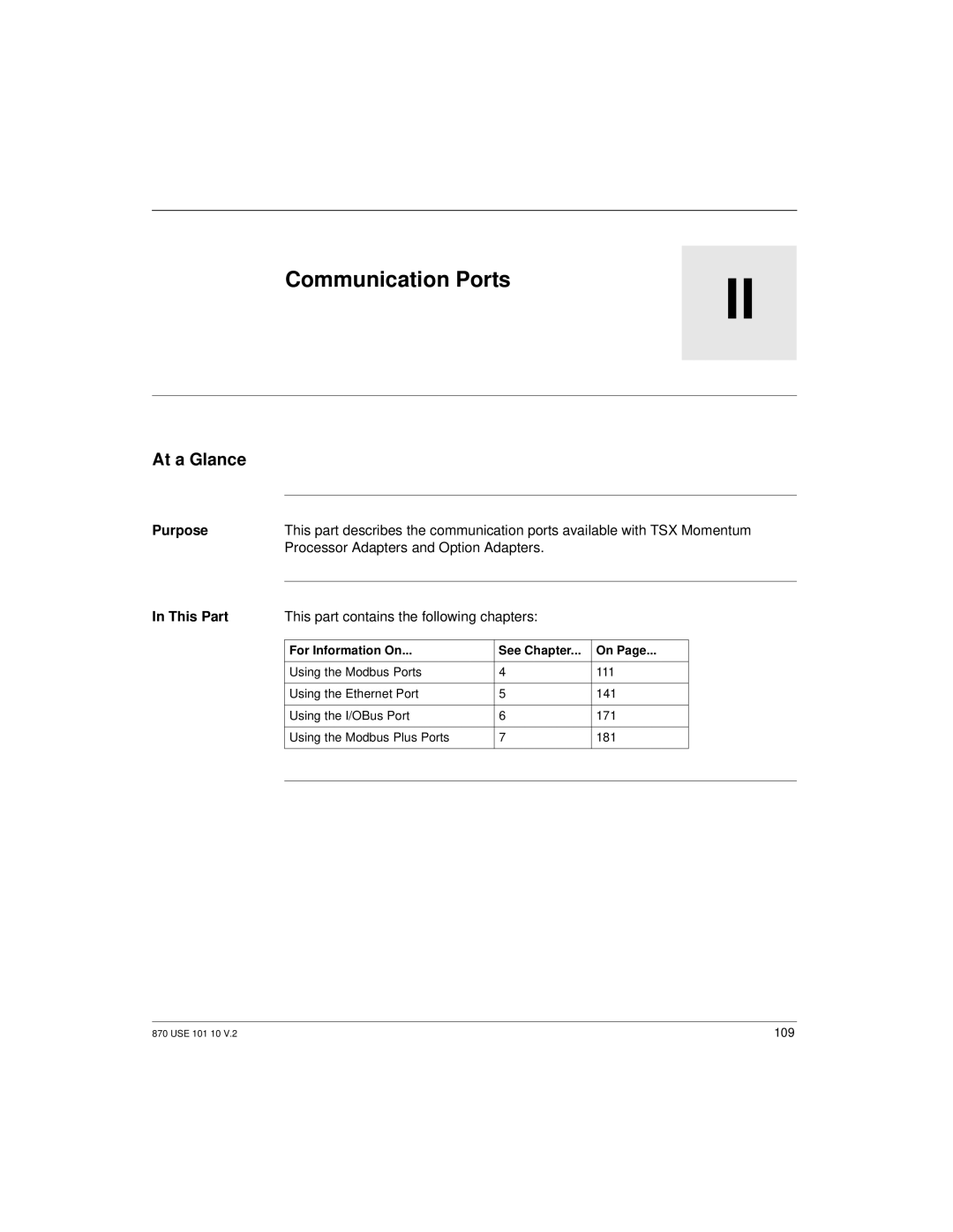 Schneider Electric manual Communication Ports, Processor Adapters and Option Adapters 