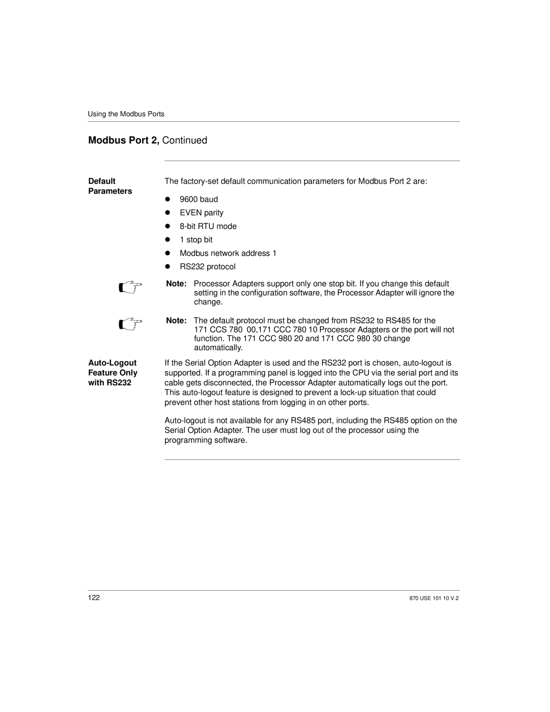 Schneider Electric Processor Adapter manual Modbus network address, RS232 protocol 