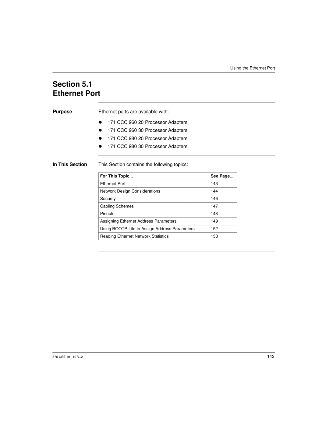 Schneider Electric Processor Adapter manual Section Ethernet Port, Purpose 