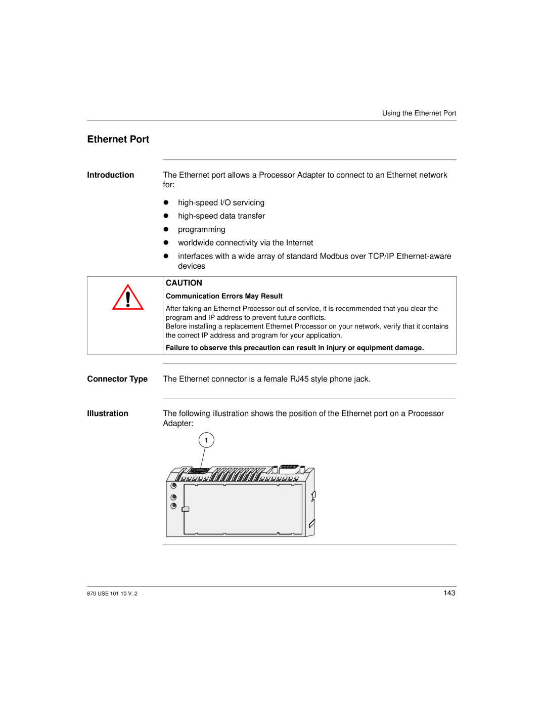 Schneider Electric Processor Adapter manual Ethernet Port 