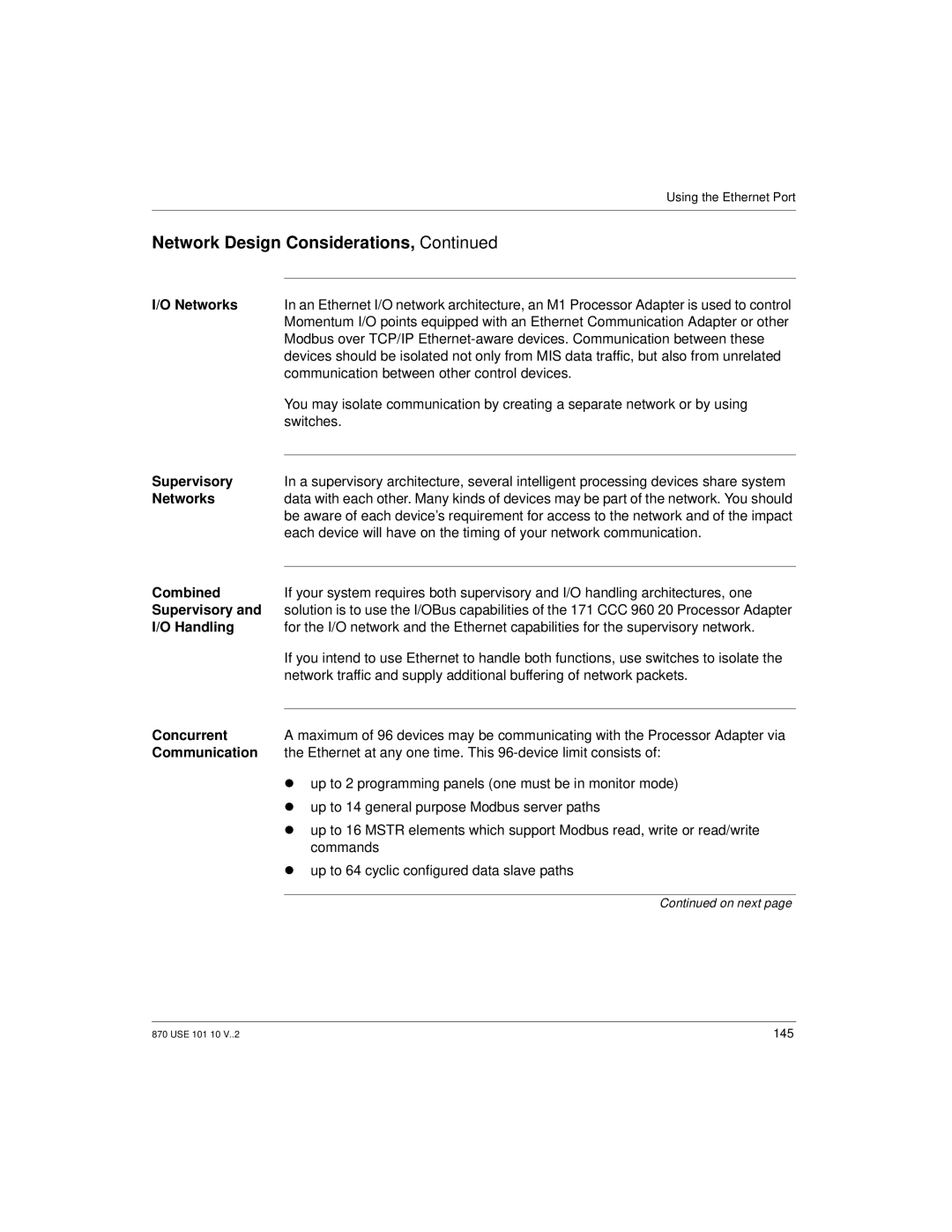 Schneider Electric Processor Adapter manual Networks, Supervisory, Combined, Handling, Concurrent 