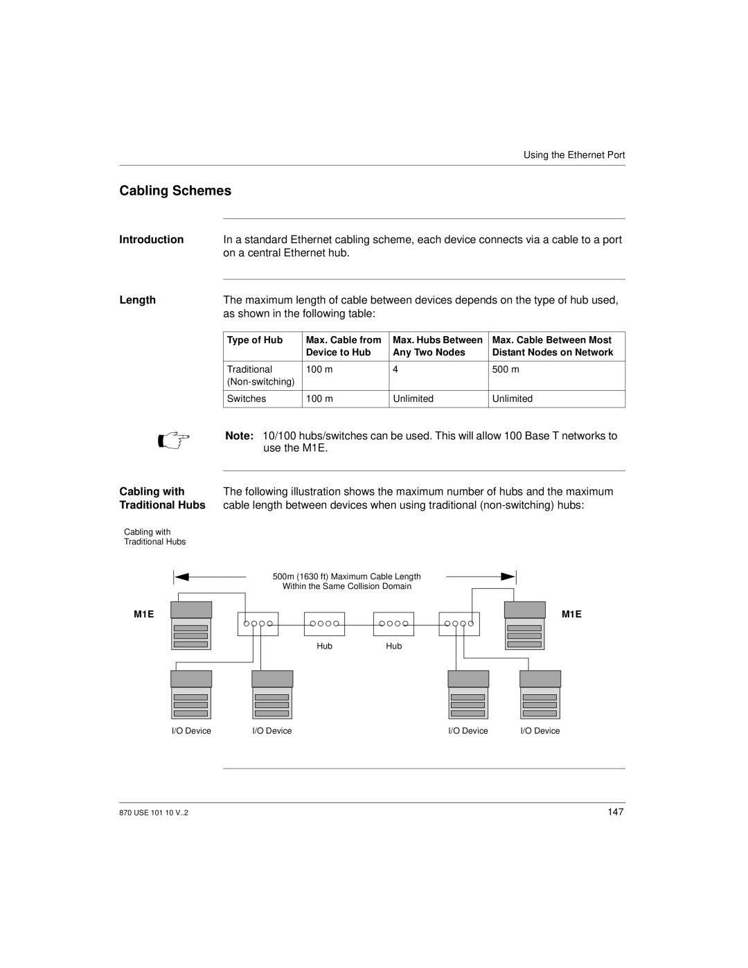 Schneider Electric Processor Adapter manual Cabling Schemes, On a central Ethernet hub, As shown in the following table 