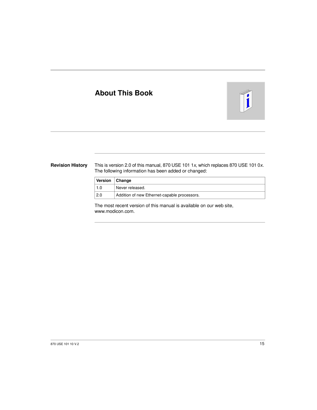 Schneider Electric Processor Adapter manual About This Book, Version Change 