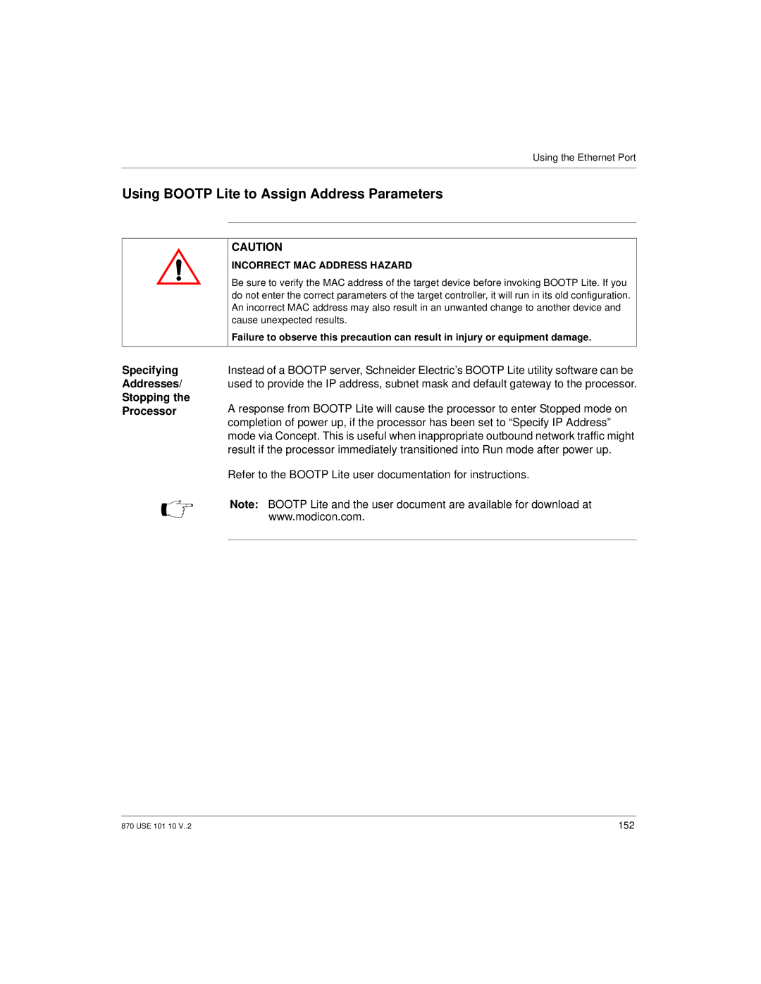 Schneider Electric Processor Adapter manual Using Bootp Lite to Assign Address Parameters 