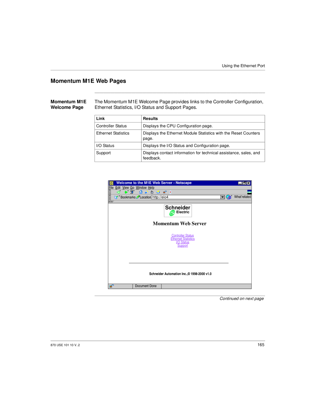 Schneider Electric Processor Adapter manual Momentum M1E Web Pages, Link Results 