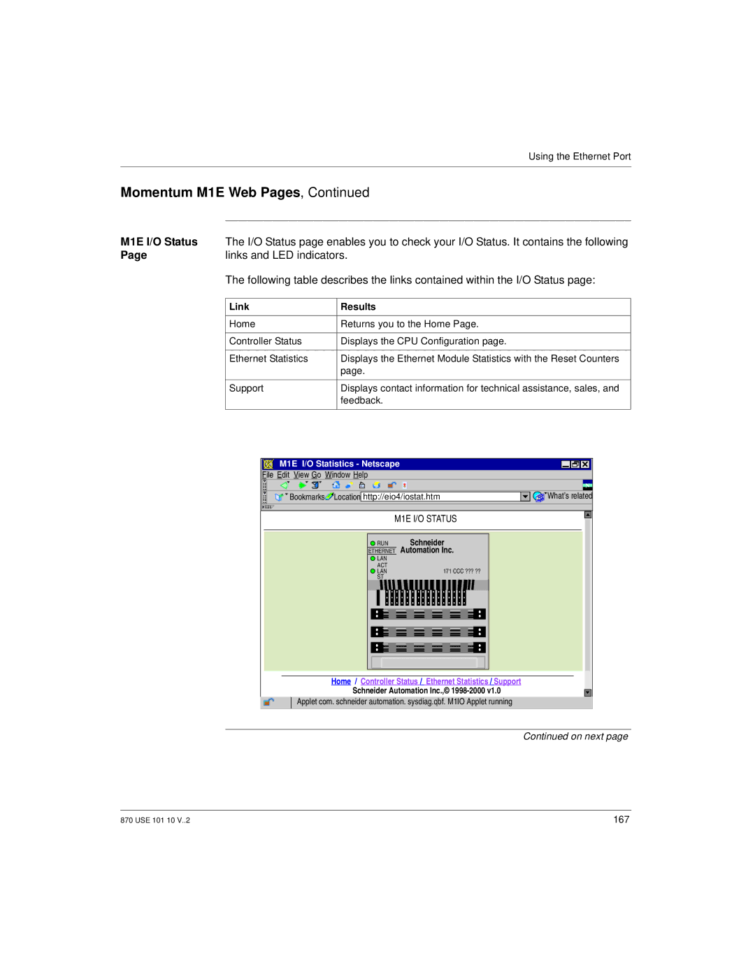 Schneider Electric Processor Adapter manual M1E I/O Status, Links and LED indicators 