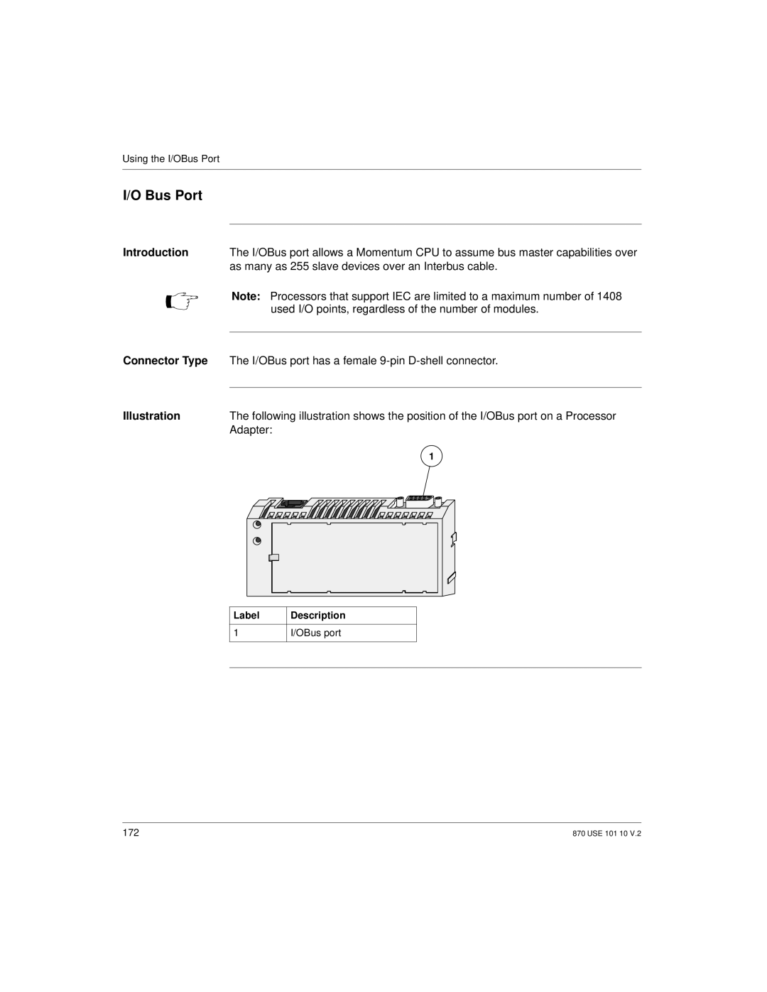 Schneider Electric Processor Adapter manual Bus Port, As many as 255 slave devices over an Interbus cable 