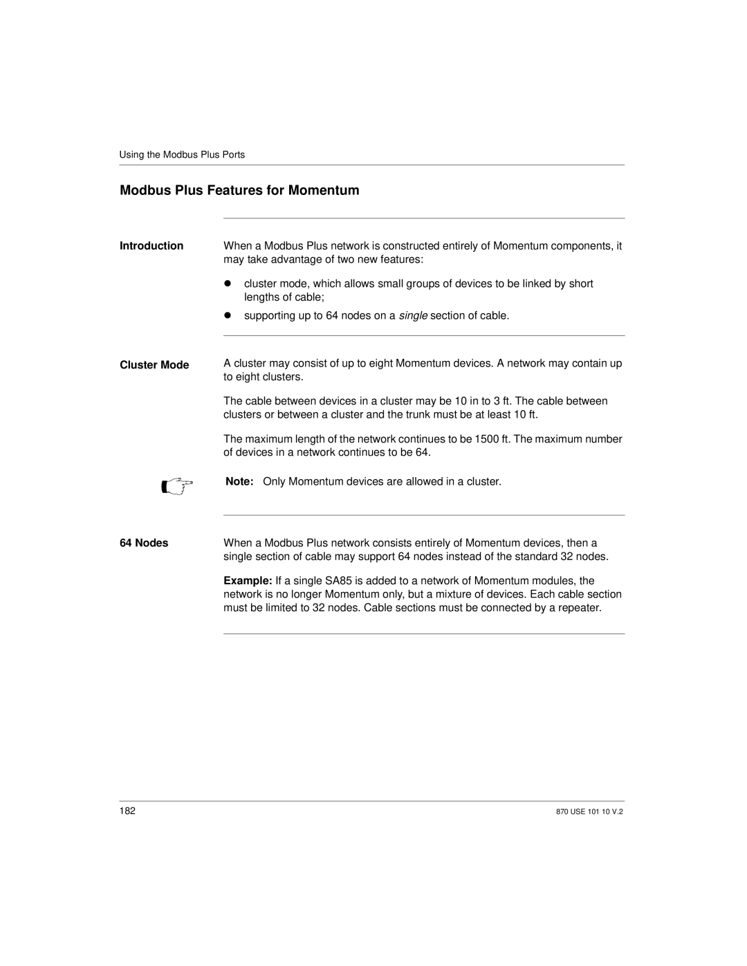 Schneider Electric Processor Adapter manual Modbus Plus Features for Momentum, Introduction Cluster Mode Nodes 