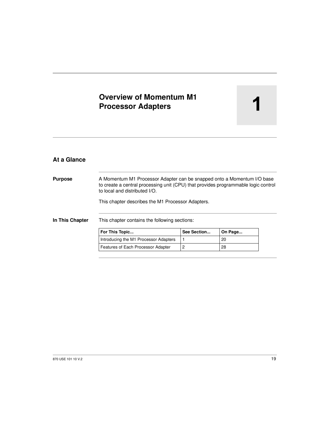 Schneider Electric Overview of Momentum M1 Processor Adapters, To local and distributed I/O, For This Topic See Section 