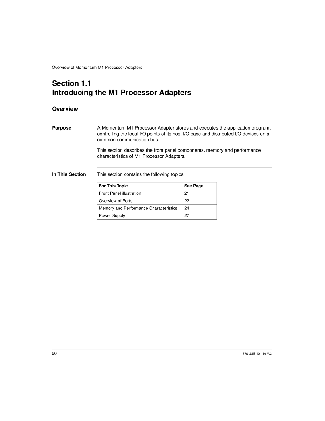 Schneider Electric manual Section Introducing the M1 Processor Adapters, Overview, Common communication bus 