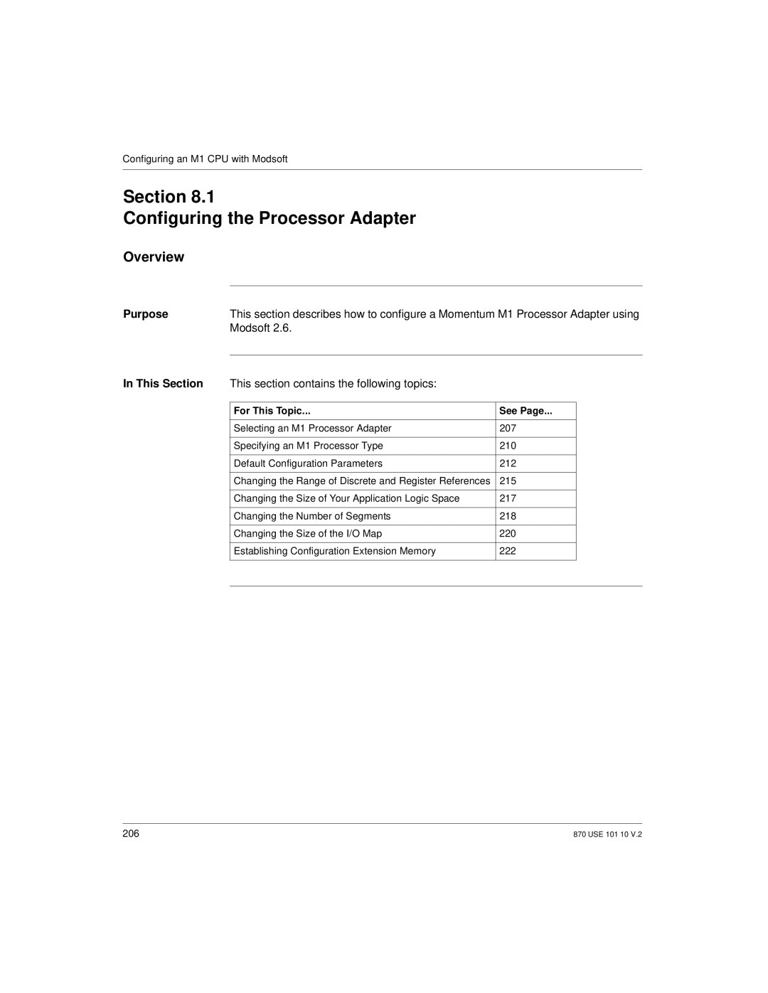 Schneider Electric manual Section Configuring the Processor Adapter, Modsoft 