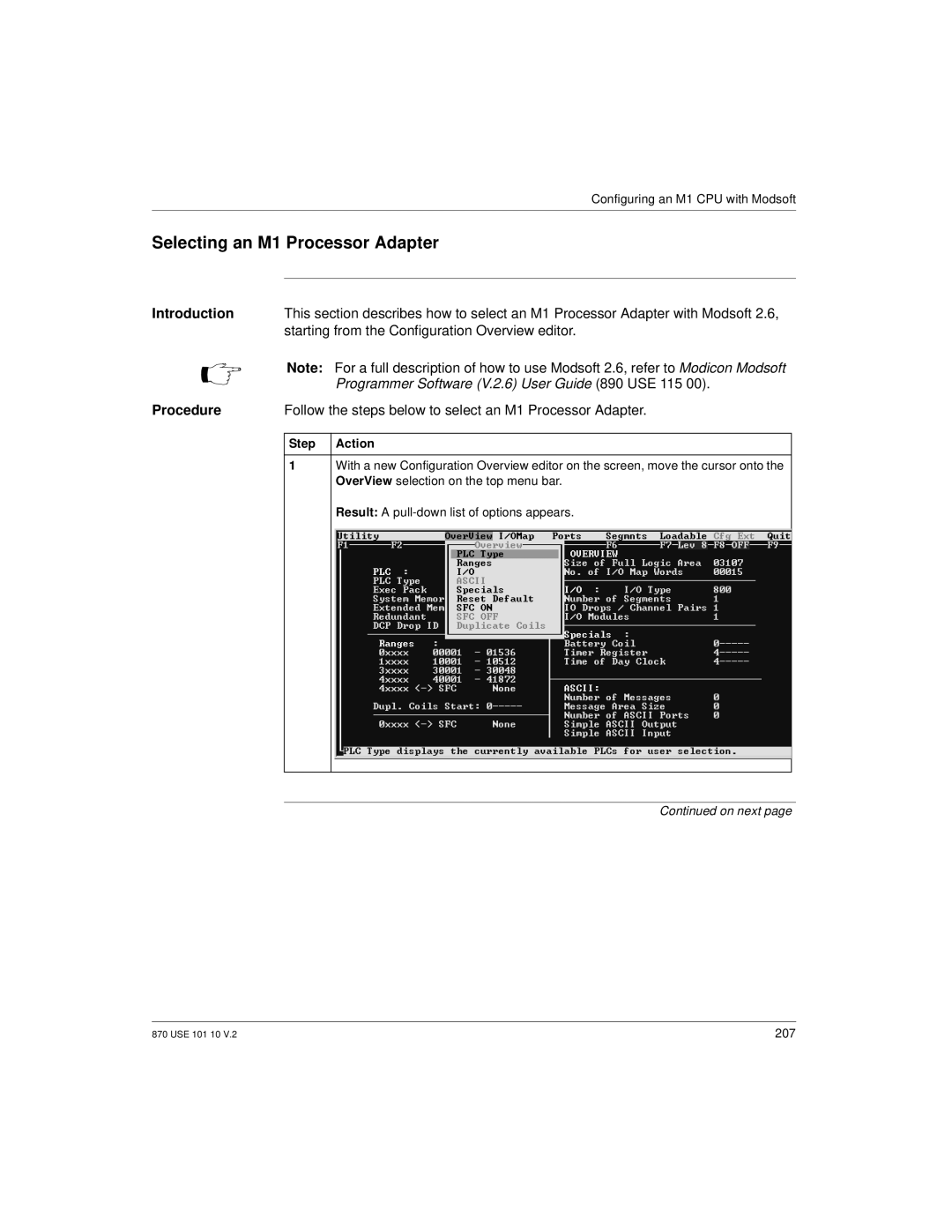 Schneider Electric manual Selecting an M1 Processor Adapter, Starting from the Configuration Overview editor 