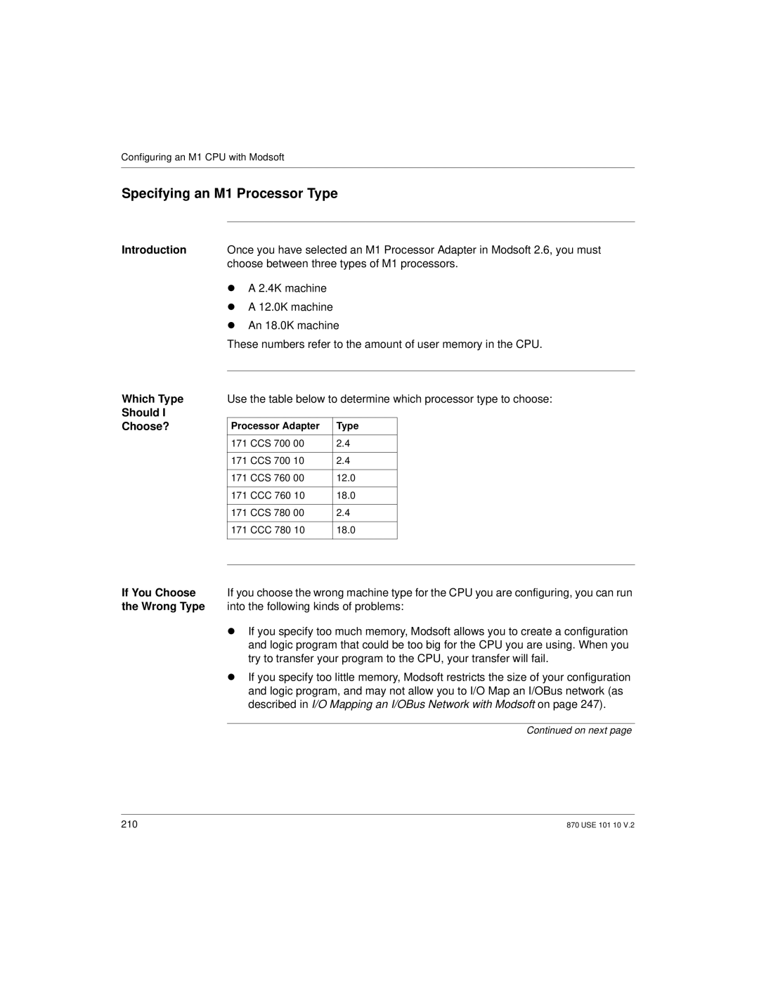 Schneider Electric Processor Adapter manual Specifying an M1 Processor Type, Which Type, Should Choose? 