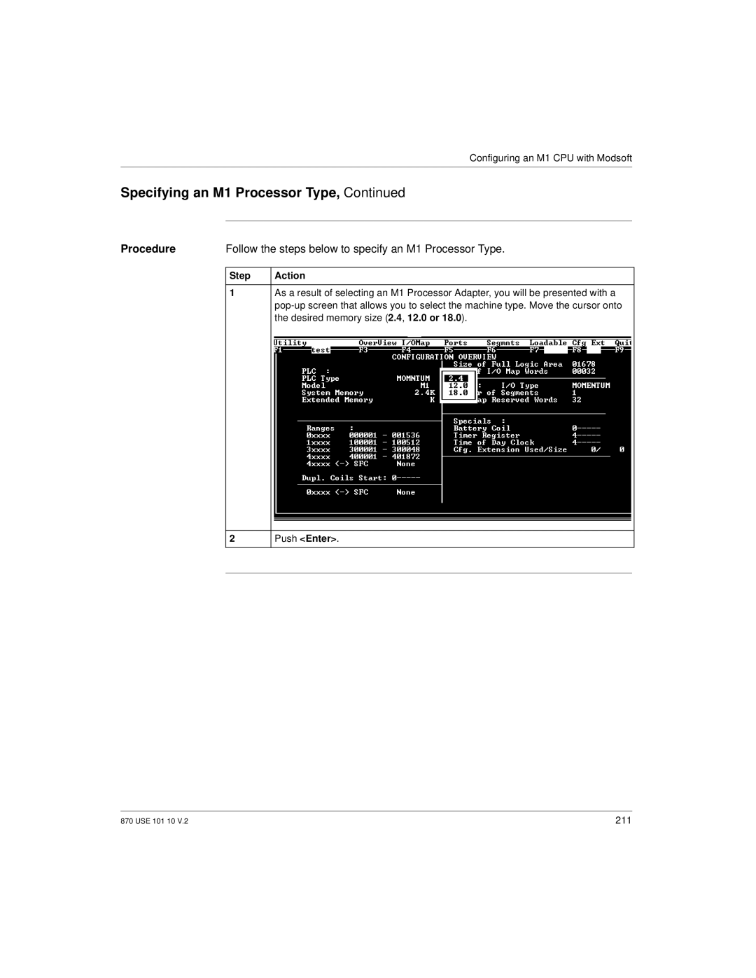 Schneider Electric Processor Adapter manual Step Action, Push Enter 