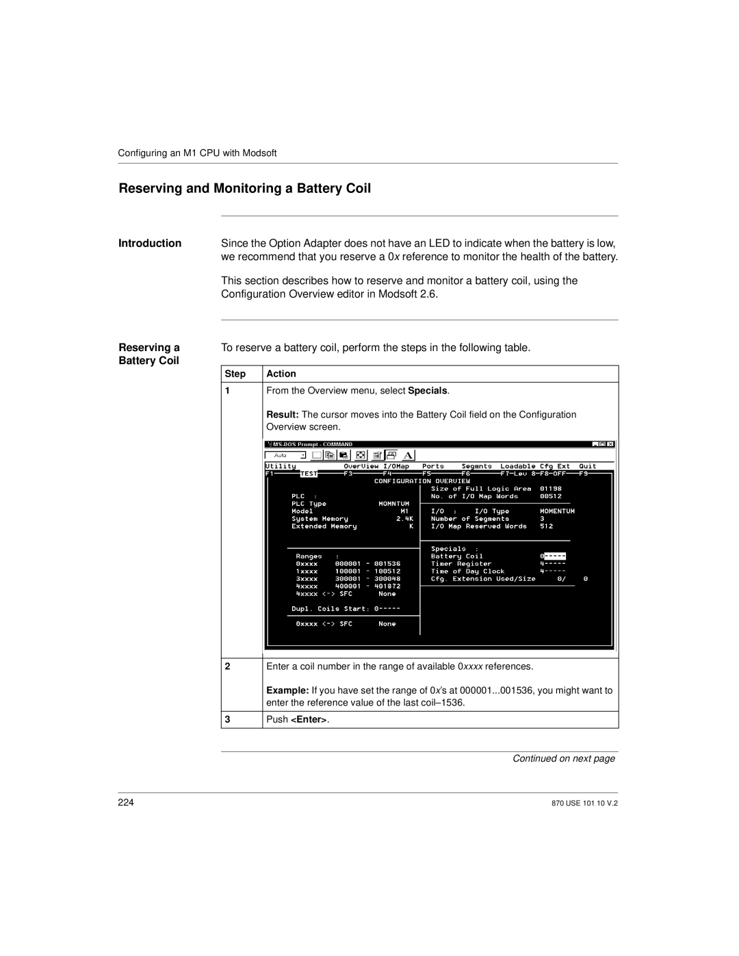 Schneider Electric Processor Adapter Reserving and Monitoring a Battery Coil, Configuration Overview editor in Modsoft 