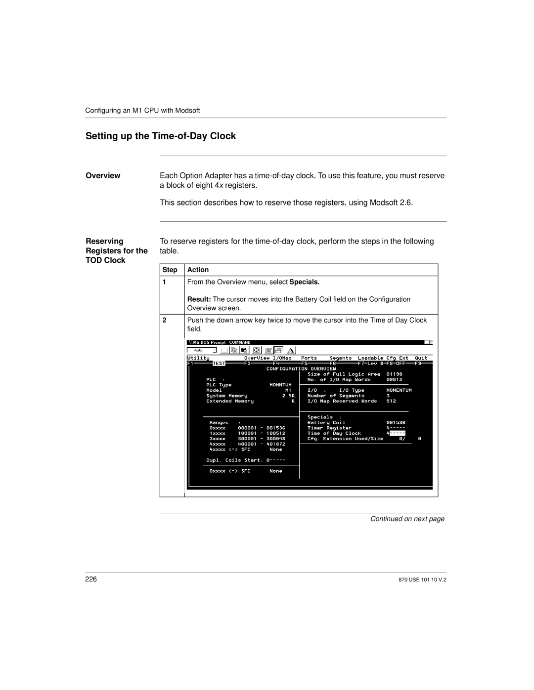 Schneider Electric Processor Adapter manual Setting up the Time-of-Day Clock, Block of eight 4 x registers, Reserving 