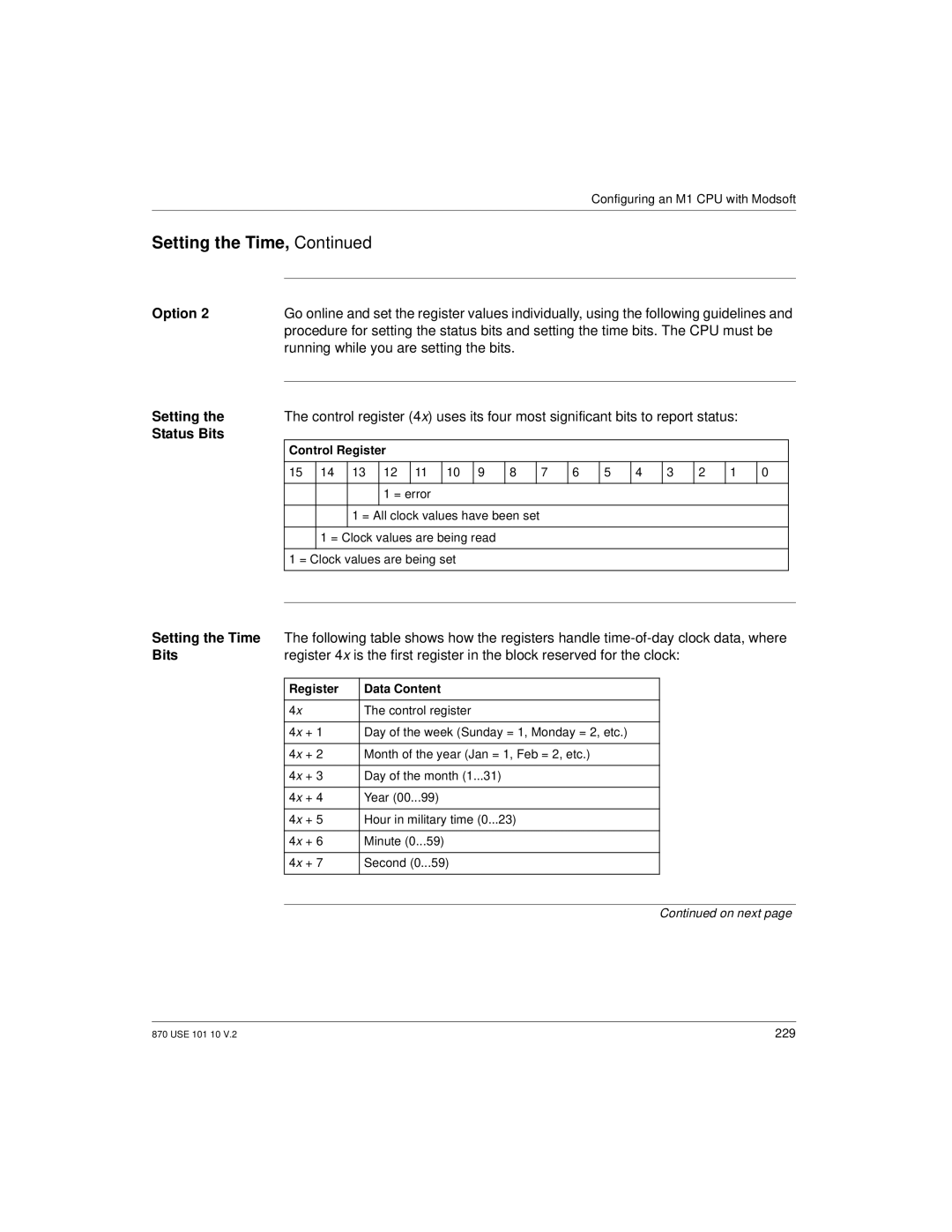 Schneider Electric Processor Adapter manual Running while you are setting the bits, Setting, Status Bits 