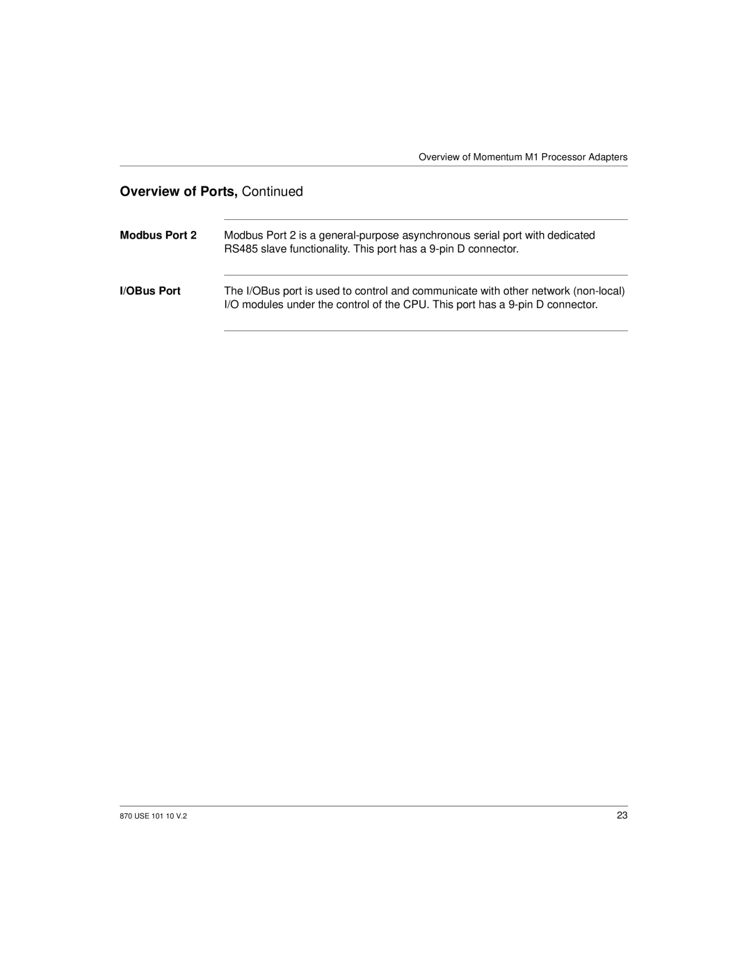 Schneider Electric Processor Adapter manual OBus Port 