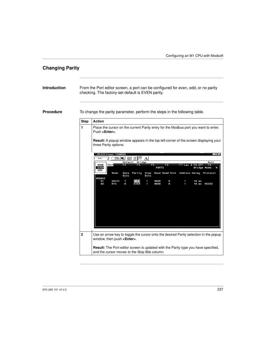 Schneider Electric Processor Adapter manual Changing Parity, Checking. The factory-set default is Even parity 