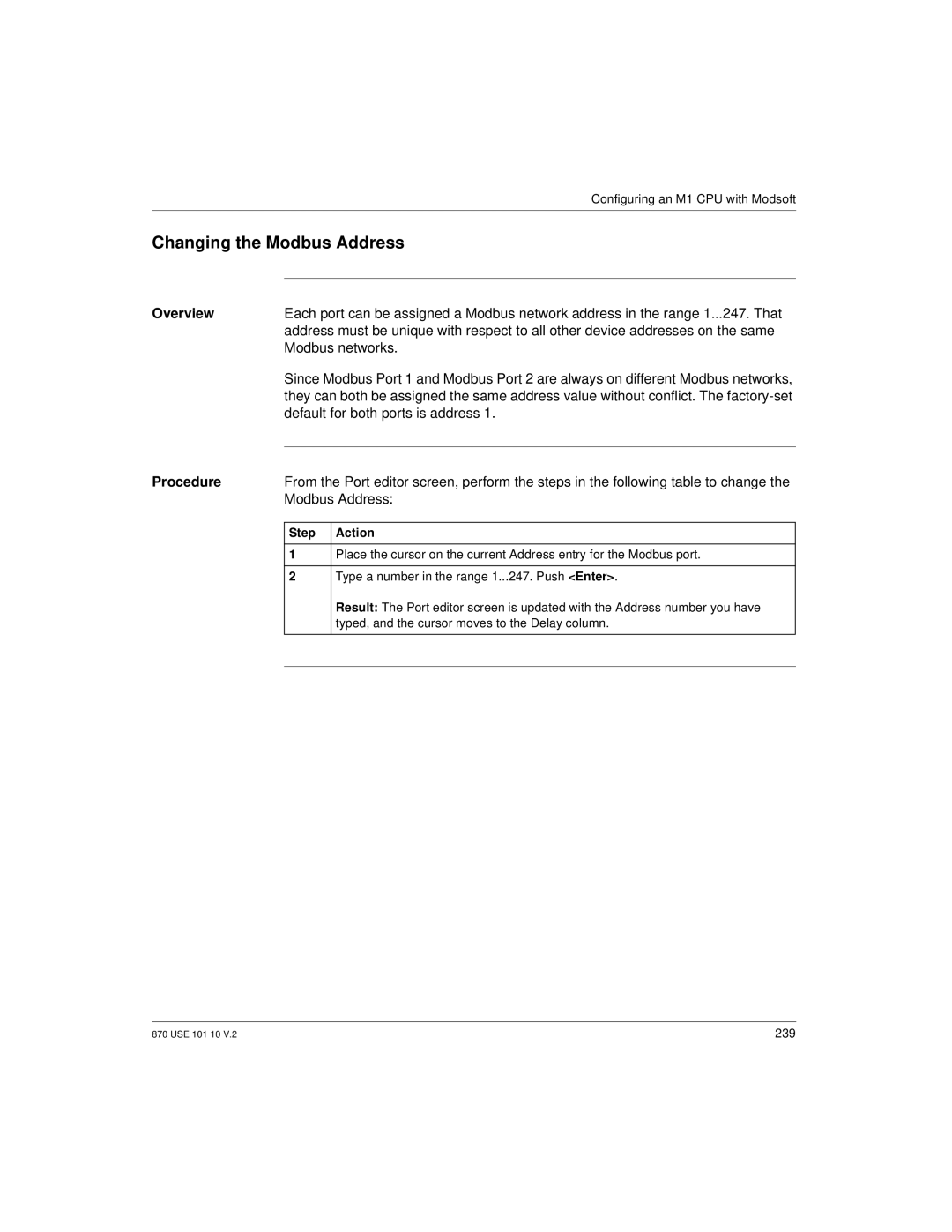 Schneider Electric Processor Adapter manual Changing the Modbus Address, Modbus networks, Default for both ports is address 