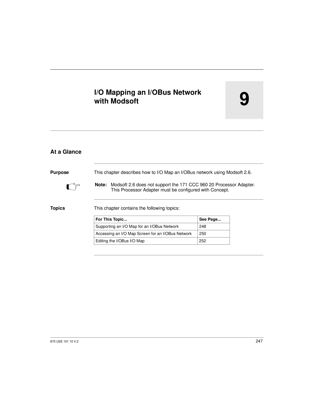 Schneider Electric Processor Adapter manual Mapping an I/OBus Network with Modsoft, Topics 