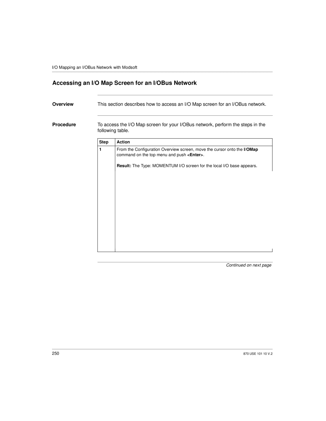 Schneider Electric Processor Adapter manual Accessing an I/O Map Screen for an I/OBus Network 