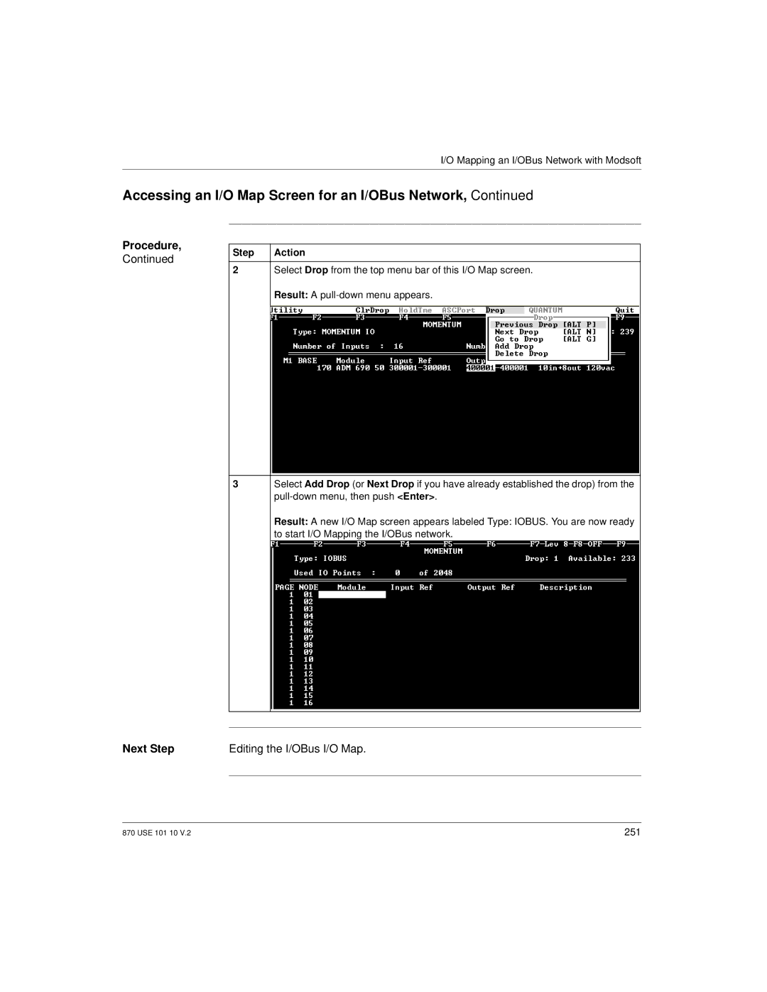 Schneider Electric Processor Adapter manual Next Step Editing the I/OBus I/O Map 