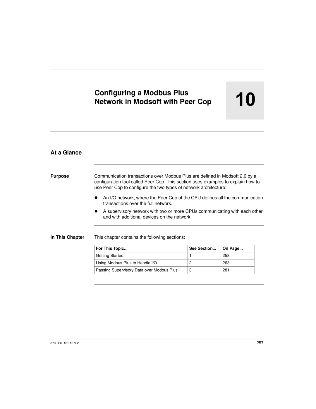 Schneider Electric Processor Adapter manual Configuring a Modbus Plus Network in Modsoft with Peer Cop, For This Topic 