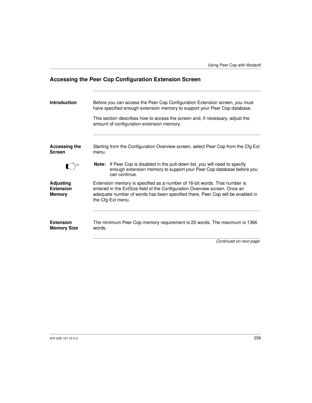 Schneider Electric Processor Adapter manual Accessing the Peer Cop Configuration Extension Screen 