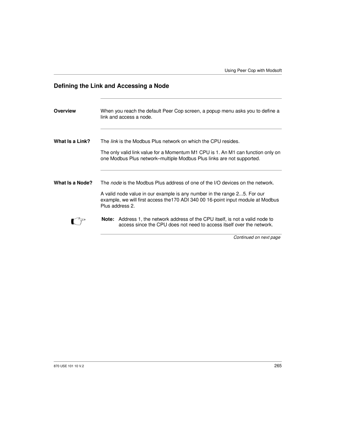 Schneider Electric Processor Adapter manual Defining the Link and Accessing a Node, Link and access a node 