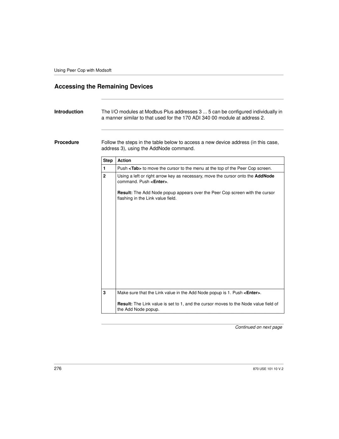 Schneider Electric Processor Adapter manual Accessing the Remaining Devices, Address 3, using the AddNode command 