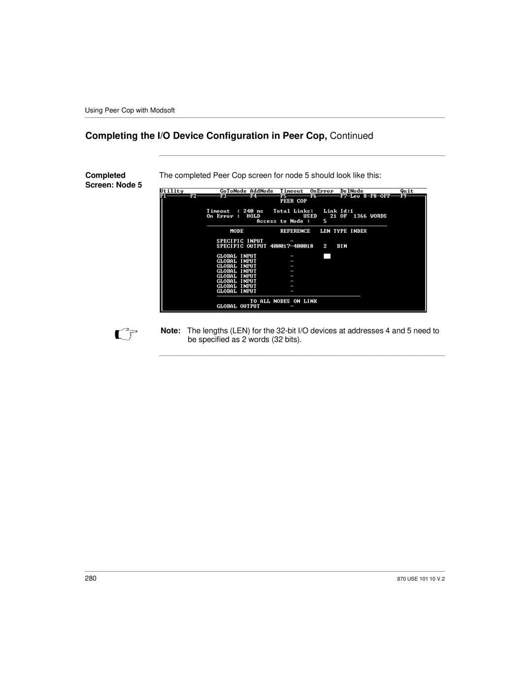 Schneider Electric Processor Adapter manual Completed Peer Cop screen for node 5 should look like this 