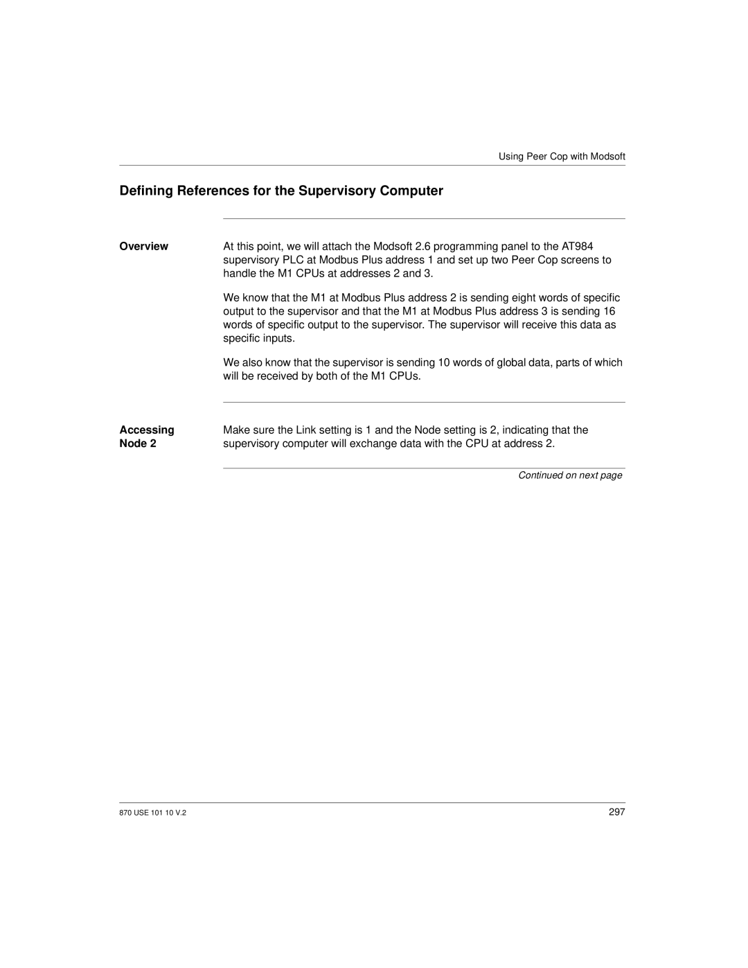 Schneider Electric Processor Adapter Defining References for the Supervisory Computer, Handle the M1 CPUs at addresses 2 