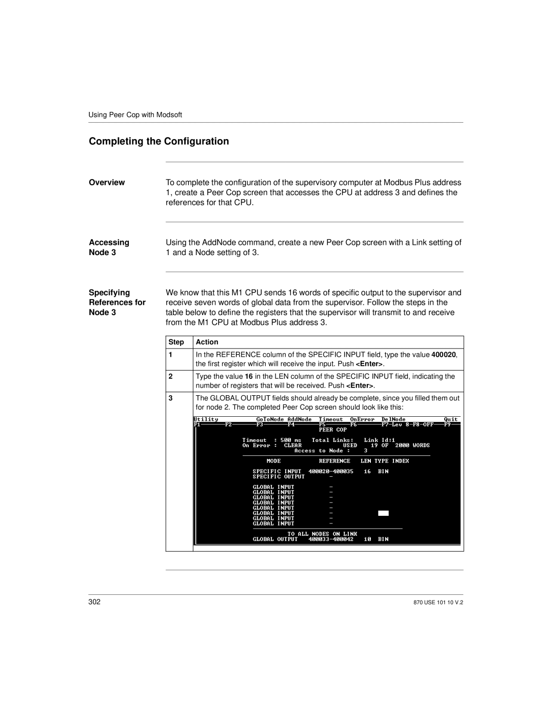 Schneider Electric Processor Adapter Completing the Configuration, References for that CPU, Node A Node setting Specifying 