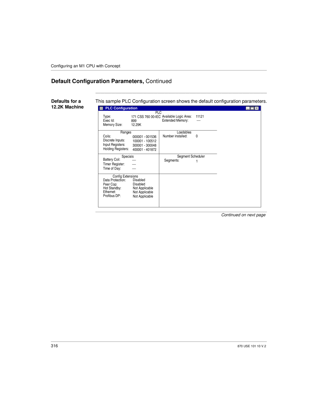 Schneider Electric Processor Adapter manual Defaults for a 12.2K Machine 