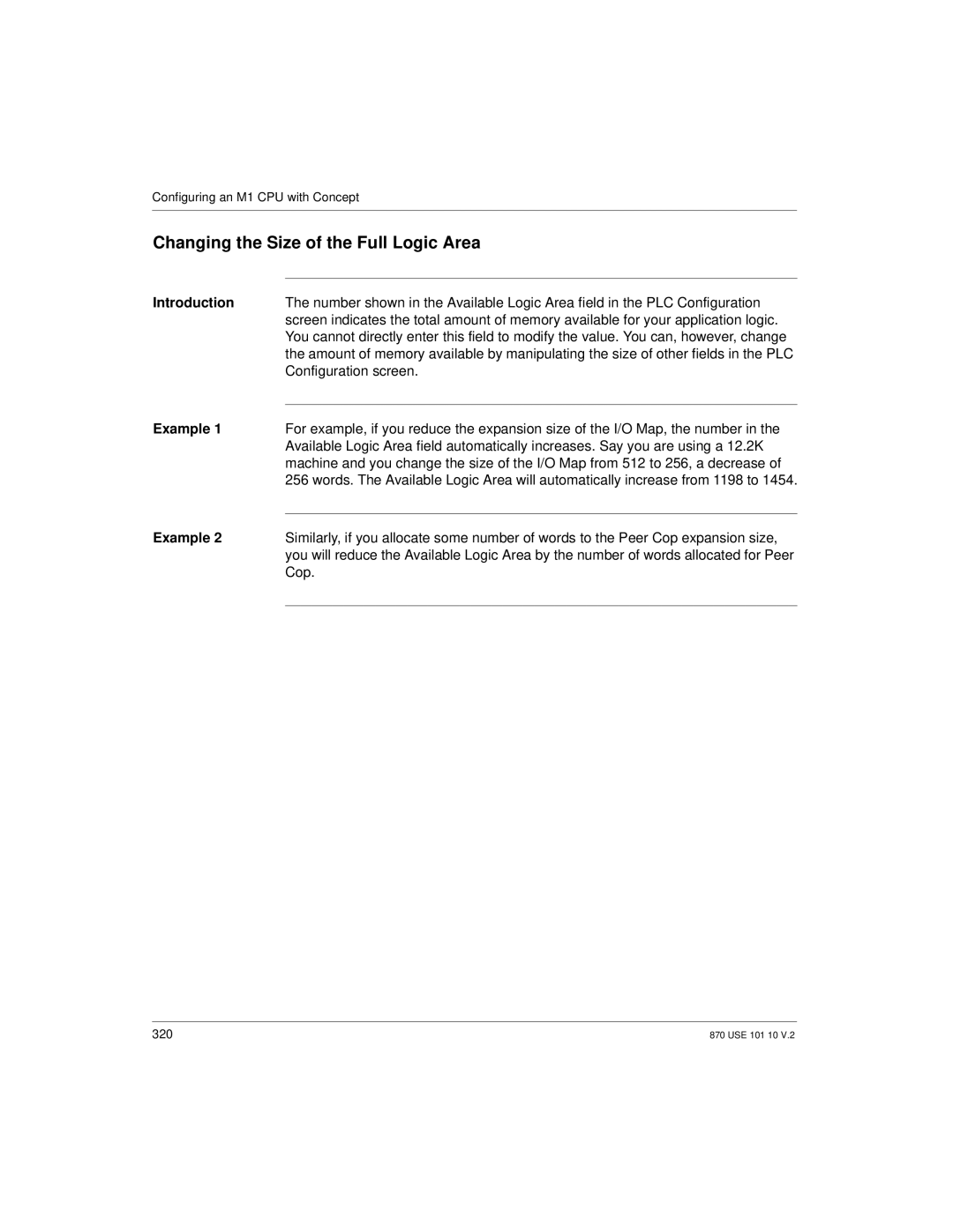 Schneider Electric Processor Adapter manual Changing the Size of the Full Logic Area, Configuration screen, Cop 