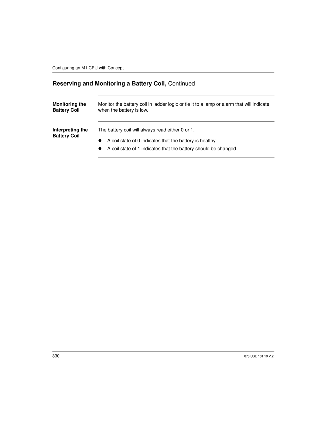 Schneider Electric Processor Adapter manual Monitoring, Battery Coil When the battery is low 