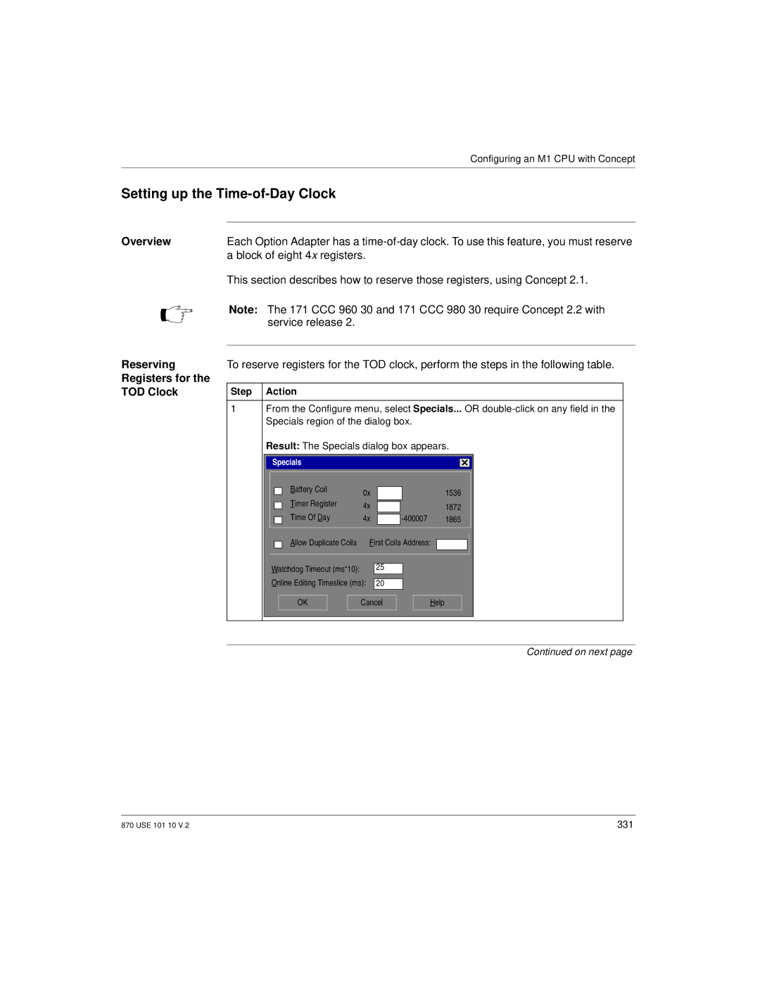 Schneider Electric Processor Adapter manual Setting up the Time-of-Day Clock 