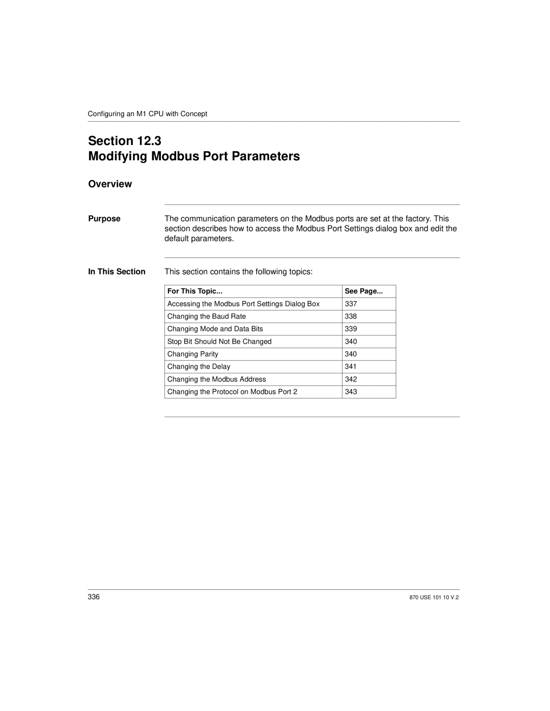 Schneider Electric Processor Adapter manual Section Modifying Modbus Port Parameters, Default parameters 