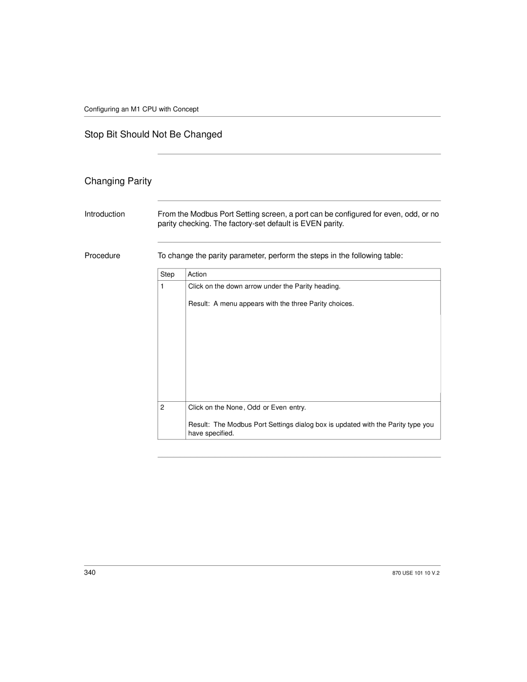 Schneider Electric Processor Adapter manual Stop Bit Should Not Be Changed Changing Parity 