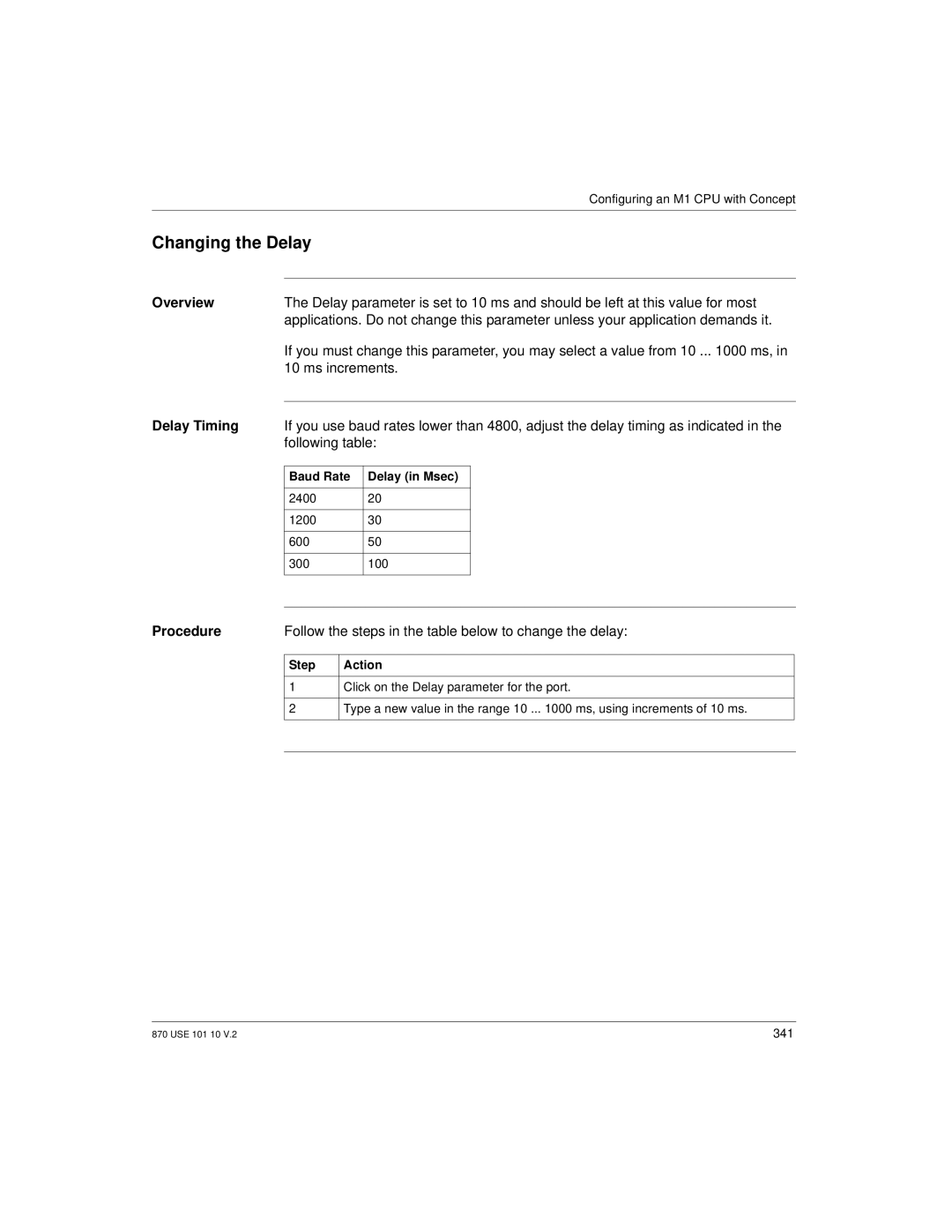 Schneider Electric Processor Adapter manual Ms increments, Follow the steps in the table below to change the delay 